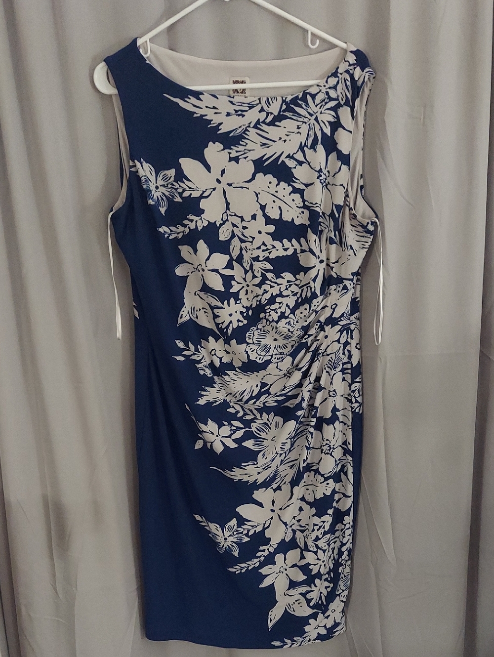 Anne Klein Blue and White Floral Midi Sheath Dress